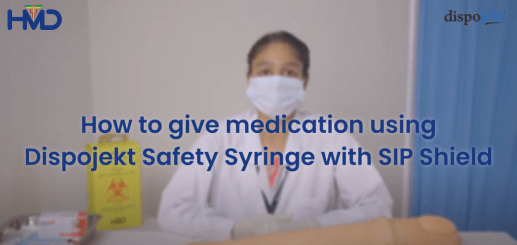 How to give medication using Dispojekt Safety Syringe with SIP Shield.