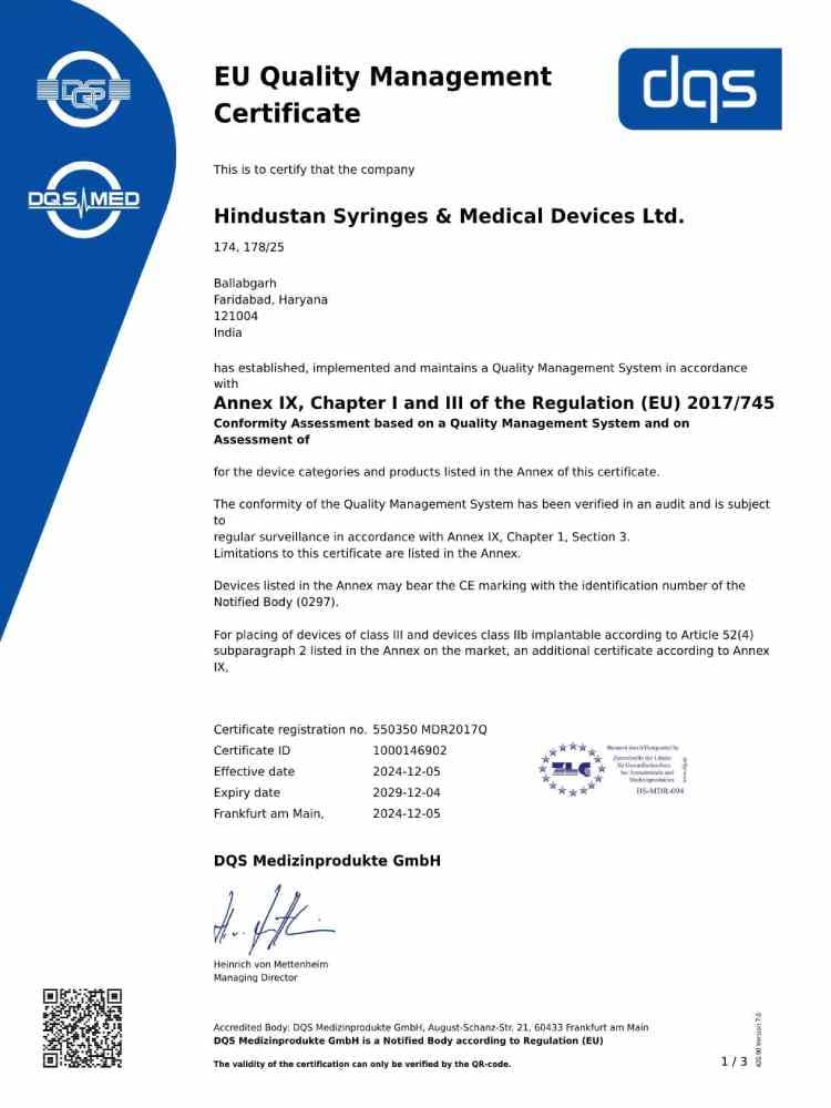 EU Quality Management Certificate