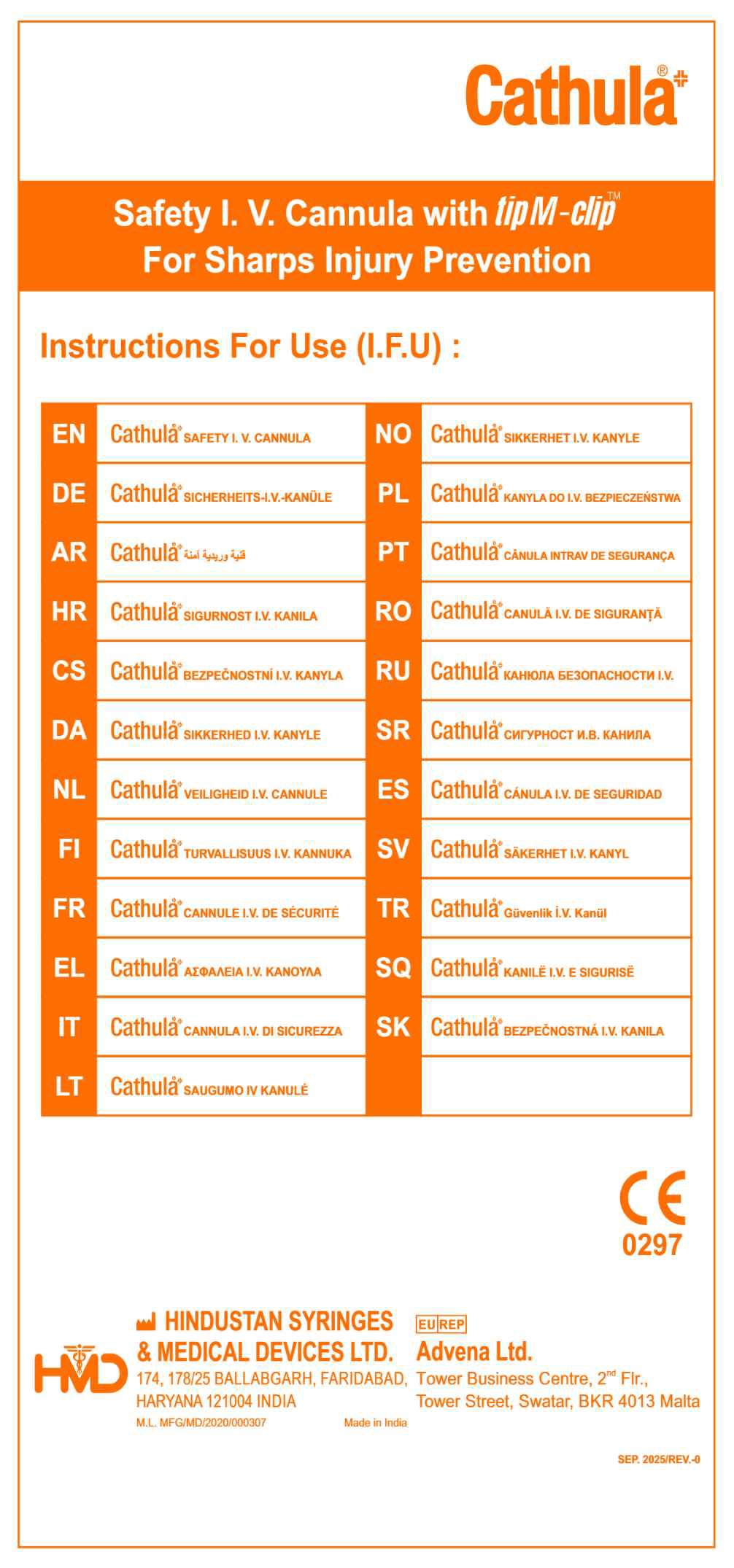Cathula+ tip M-clip Safety I.V. Cannula